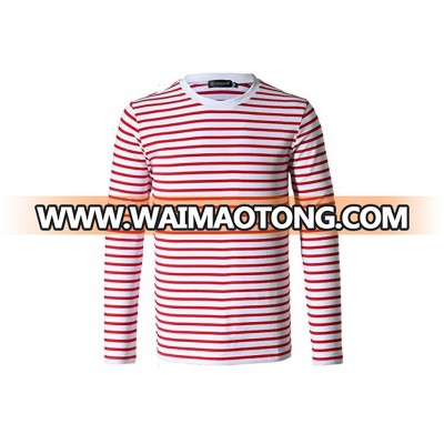 Men Crew Neck Striped Long Sleeves Cotton/Spandex Causal T-Shirt