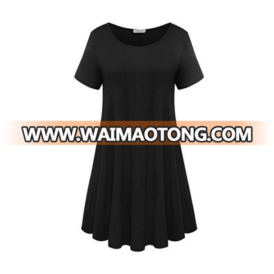 Womens Comfy Swing Tunic Short Sleeve Solid T-shirt Dress